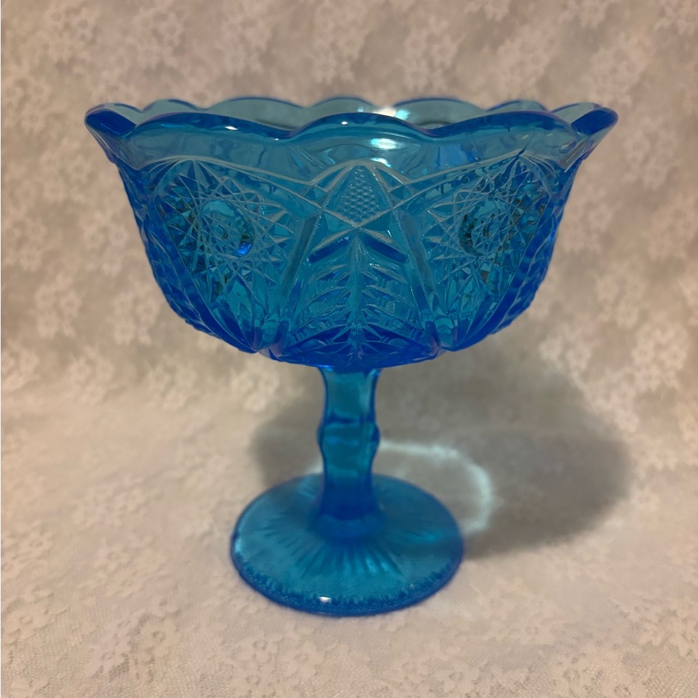 Vintage Blue Glass Pedestal Compote/Candy Bowl